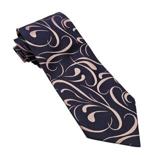 Zilli Silk Tie Navy Rose Gold Scroll Baroque Handmade France Luxury Designer